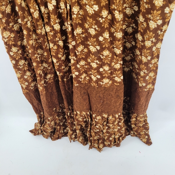 April Cornel Floral Brown Cottagecore Dress With Lace Detail Size X Large - Picture 4 of 11